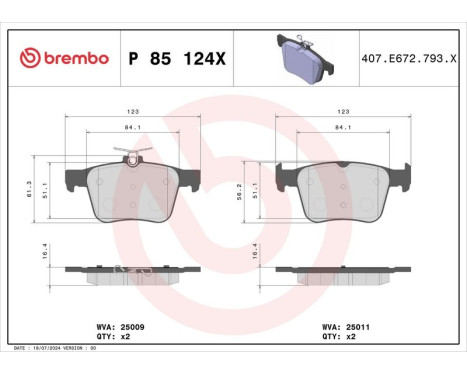 Bromsbeläggssats, skivbroms BREMBO XTRA LINE P 85 124X, bild 2