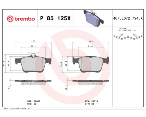 Bromsbeläggssats, skivbroms BREMBO XTRA LINE P 85 125X, bild 4