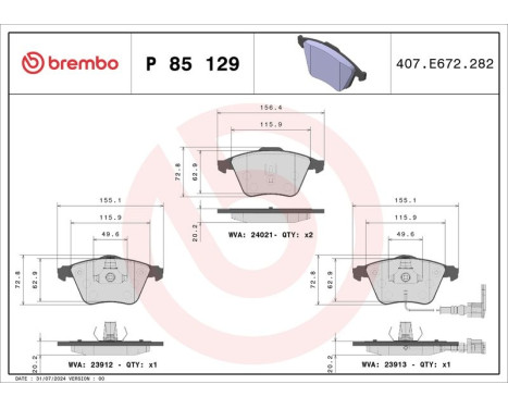 Bromsbeläggssats, skivbroms BREMBO XTRA LINE P 85 129X, bild 2
