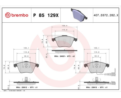 Bromsbeläggssats, skivbroms BREMBO XTRA LINE P 85 129X, bild 4