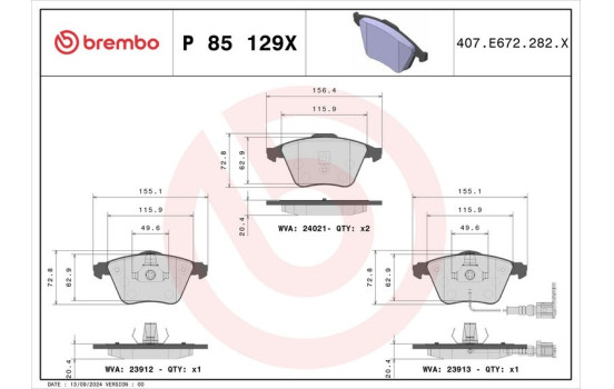 Bromsbeläggssats, skivbroms BREMBO XTRA LINE P 85 129X, bild 4