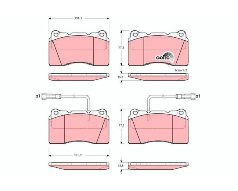 Bromsbeläggssats, skivbroms COTEC GDB1363 TRW, bild 2