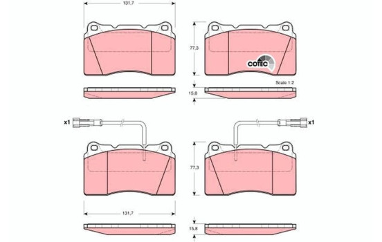 Bromsbeläggssats, skivbroms COTEC GDB1363 TRW, bild 2