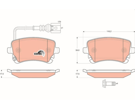 Bromsbeläggssats, skivbroms COTEC GDB1557 TRW, bild 2