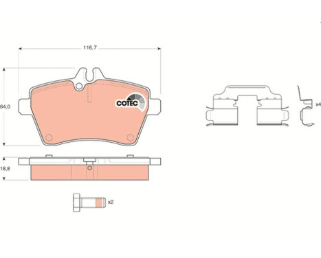 Bromsbeläggssats, skivbroms COTEC GDB1629 TRW, bild 2