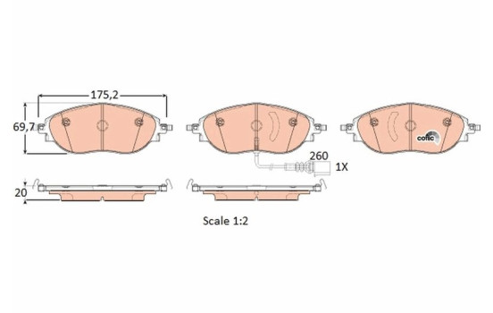 Bromsbeläggssats, skivbroms COTEC GDB1918 TRW