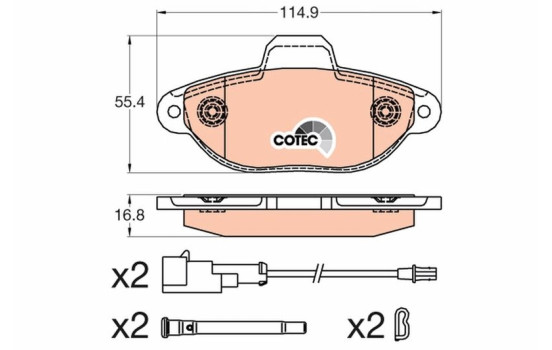 Bromsbeläggssats, skivbroms COTEC GDB2041 TRW, bild 2