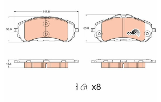 Bromsbeläggssats, skivbroms COTEC GDB2044 TRW, bild 2