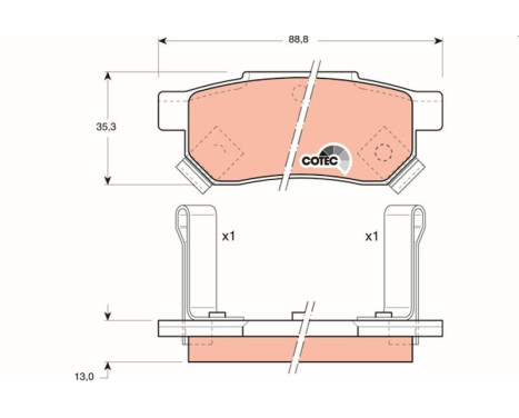 Bromsbeläggssats, skivbroms COTEC GDB499 TRW, bild 2