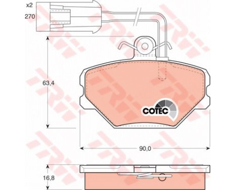 Bromsbeläggssats, skivbroms COTEC GDB852 TRW