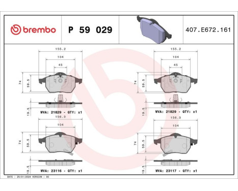 Bromsbeläggssats, skivbroms DIRECTIONAL BRAKE PADS P 59 029 Brembo, bild 3