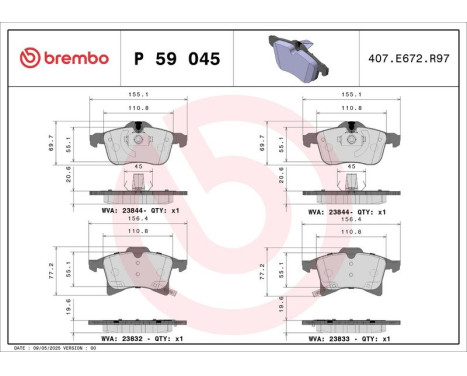 Bromsbeläggssats, skivbroms DIRECTIONAL BRAKE PADS P 59 045 Brembo, bild 3