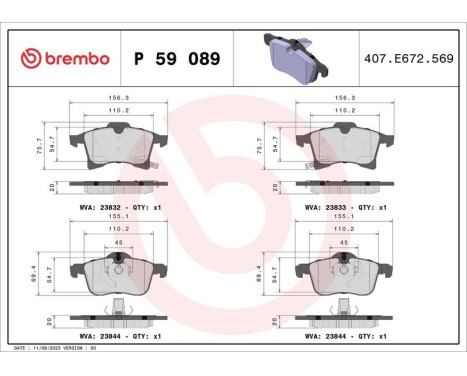 Bromsbeläggssats, skivbroms DIRECTIONAL BRAKE PADS P 59 089 Brembo, bild 3