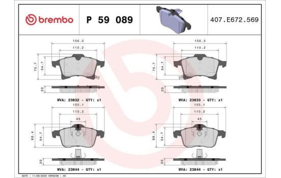 Bromsbeläggssats, skivbroms DIRECTIONAL BRAKE PADS P 59 089 Brembo, bild 3