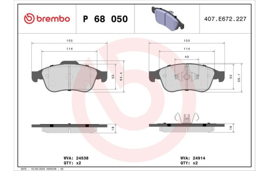 Bromsbeläggssats, skivbroms DIRECTIONAL BRAKE PADS P 68 050 Brembo, bild 2
