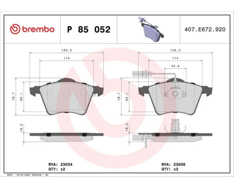 Bromsbeläggssats, skivbroms DIRECTIONAL BRAKE PADS P 85 052 Brembo, bild 3