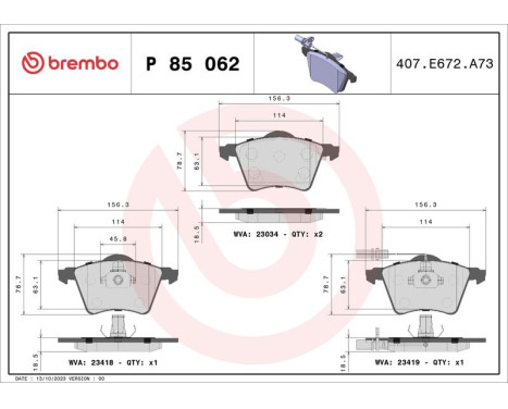 Bromsbeläggssats, skivbroms DIRECTIONAL BRAKE PADS P 85 062 Brembo, bild 3