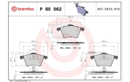 Bromsbeläggssats, skivbroms DIRECTIONAL BRAKE PADS P 85 062 Brembo, bild 3