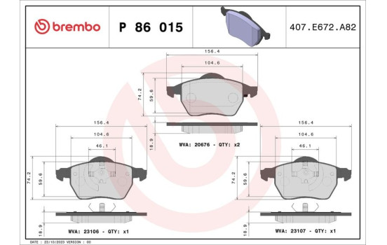 Bromsbeläggssats, skivbroms DIRECTIONAL BRAKE PADS P 86 015 Brembo, bild 2