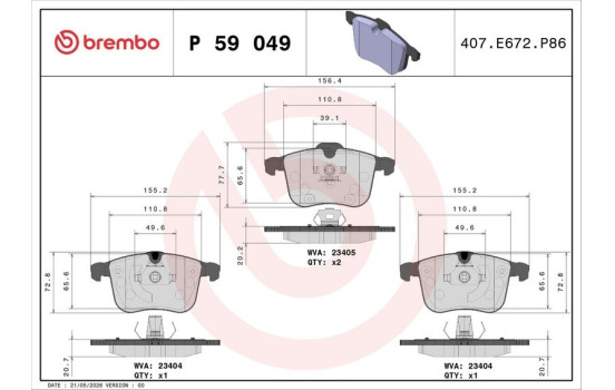 Bromsbeläggssats, skivbroms DIRECTIONAL BRAKE PADS P59049 Brembo, bild 2