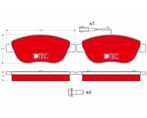 Bromsbeläggssats, skivbroms DTEC COTEC GDB1483DTE TRW