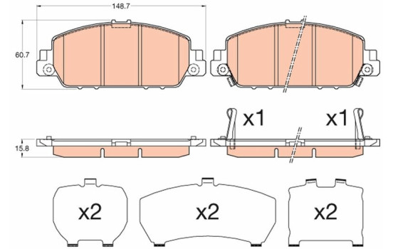 Bromsbeläggssats, skivbroms GDB3615 TRW, bild 2