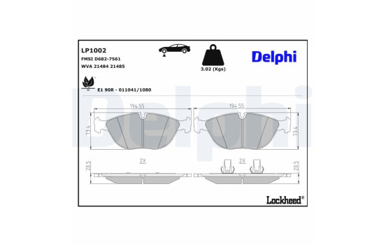 Bromsbeläggssats, skivbroms LP1002 Delphi