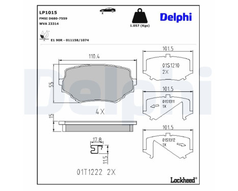 Bromsbeläggssats, skivbroms LP1015 Delphi