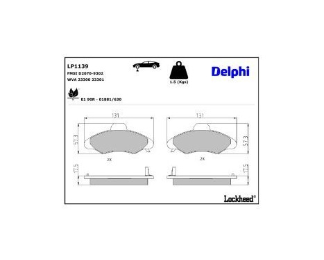 Bromsbeläggssats, skivbroms LP1139 Delphi