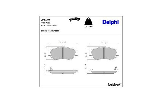 Bromsbeläggssats, skivbroms LP1140 Delphi