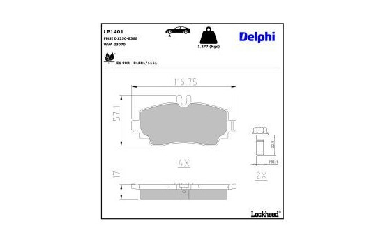 Bromsbeläggssats, skivbroms LP1401 Delphi, bild 3