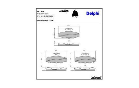 Bromsbeläggssats, skivbroms LP1420 Delphi
