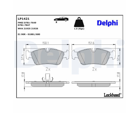 Bromsbeläggssats, skivbroms LP1421 Delphi