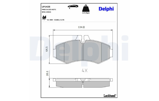 Bromsbeläggssats, skivbroms LP1425 Delphi
