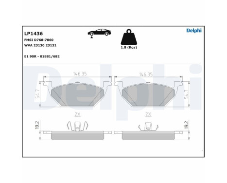 Bromsbeläggssats, skivbroms LP1436 Delphi, bild 5