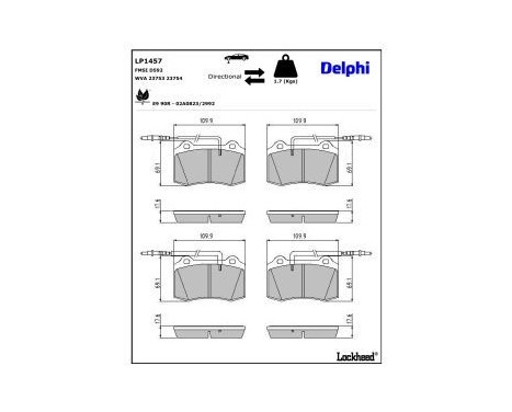 Bromsbeläggssats, skivbroms LP1457 Delphi
