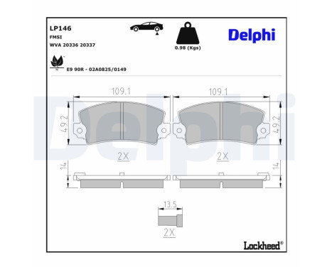 Bromsbeläggssats, skivbroms LP146 Delphi