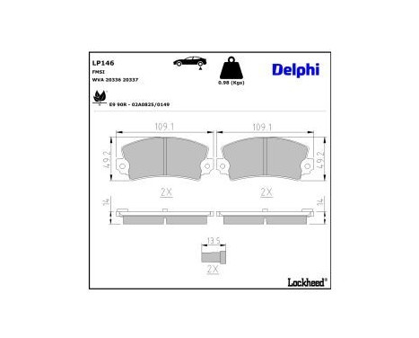 Bromsbeläggssats, skivbroms LP146 Delphi