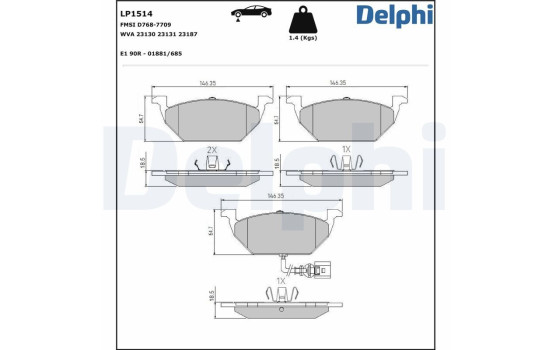 Bromsbeläggssats, skivbroms LP1514 Delphi