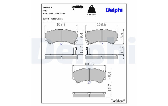 Bromsbeläggssats, skivbroms LP1548 Delphi