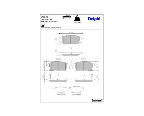 Bromsbeläggssats, skivbroms LP1559 Delphi