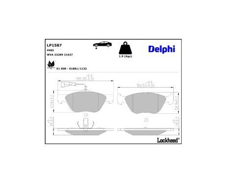 Bromsbeläggssats, skivbroms LP1587 Delphi
