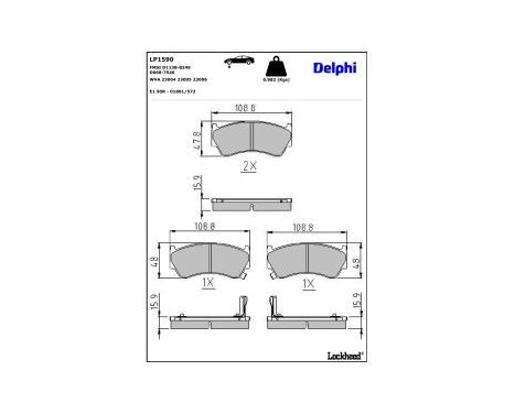 Bromsbeläggssats, skivbroms LP1590 Delphi