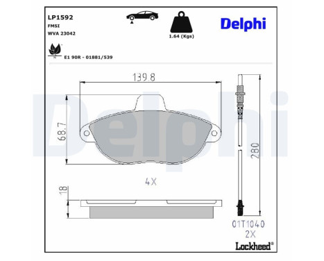 Bromsbeläggssats, skivbroms LP1592 Delphi