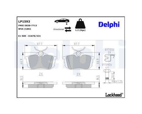 Bromsbeläggssats, skivbroms LP1593 Delphi