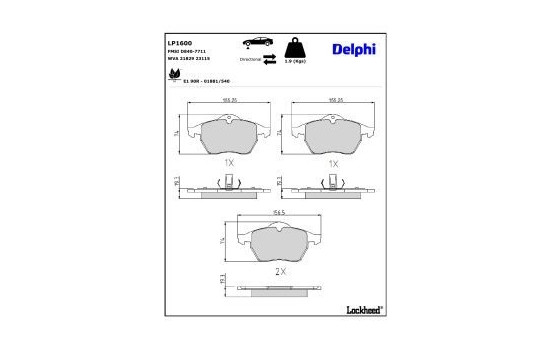 Bromsbeläggssats, skivbroms LP1600 Delphi, bild 3