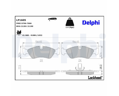 Bromsbeläggssats, skivbroms LP1605 Delphi