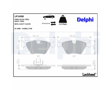Bromsbeläggssats, skivbroms LP1608 Delphi