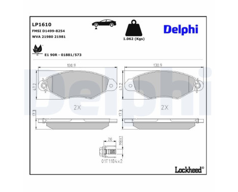 Bromsbeläggssats, skivbroms LP1610 Delphi