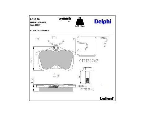 Bromsbeläggssats, skivbroms LP1626 Delphi
